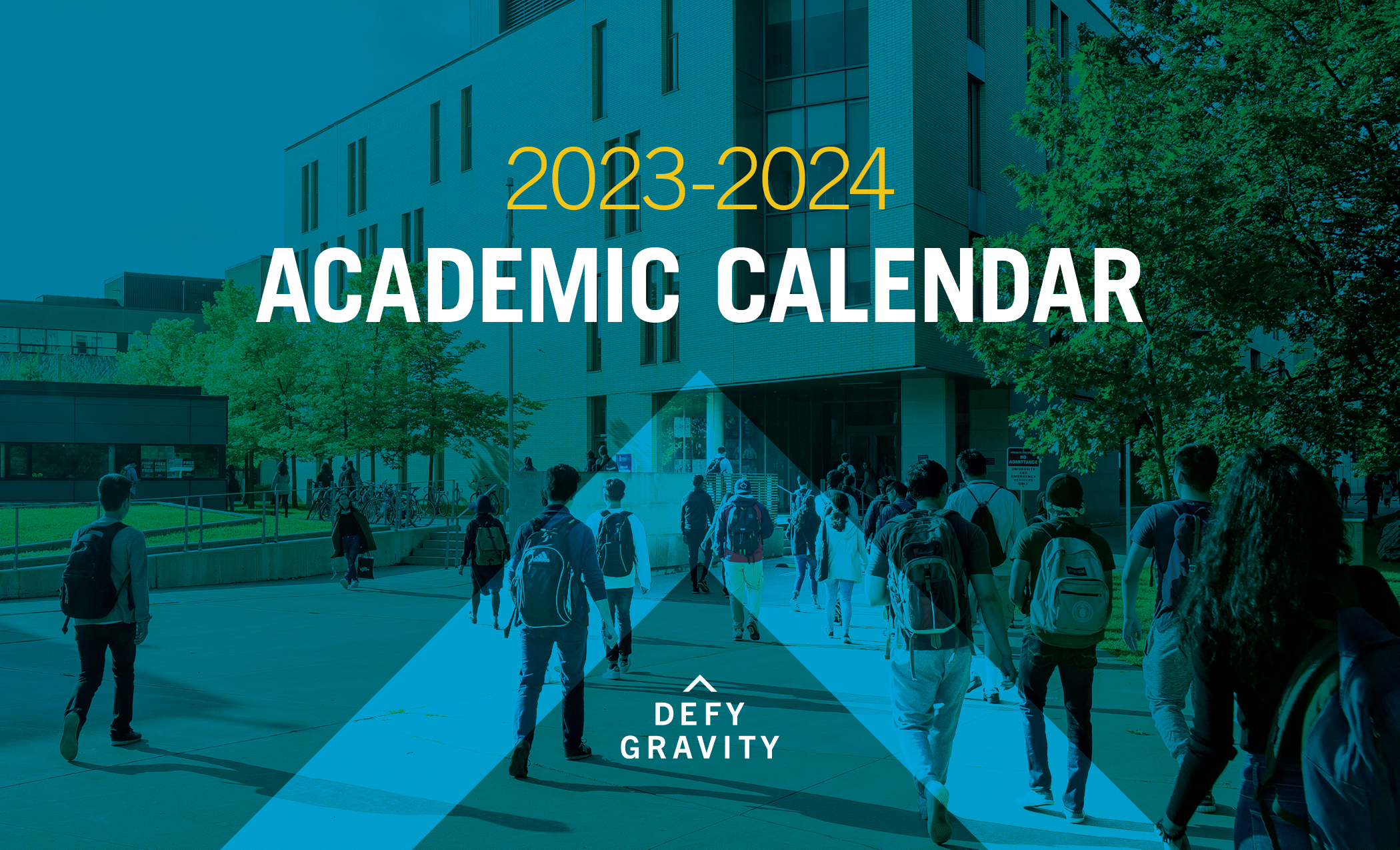 Graphic of UTSC Campus with text reading "2023-2024 Academic Calendar"